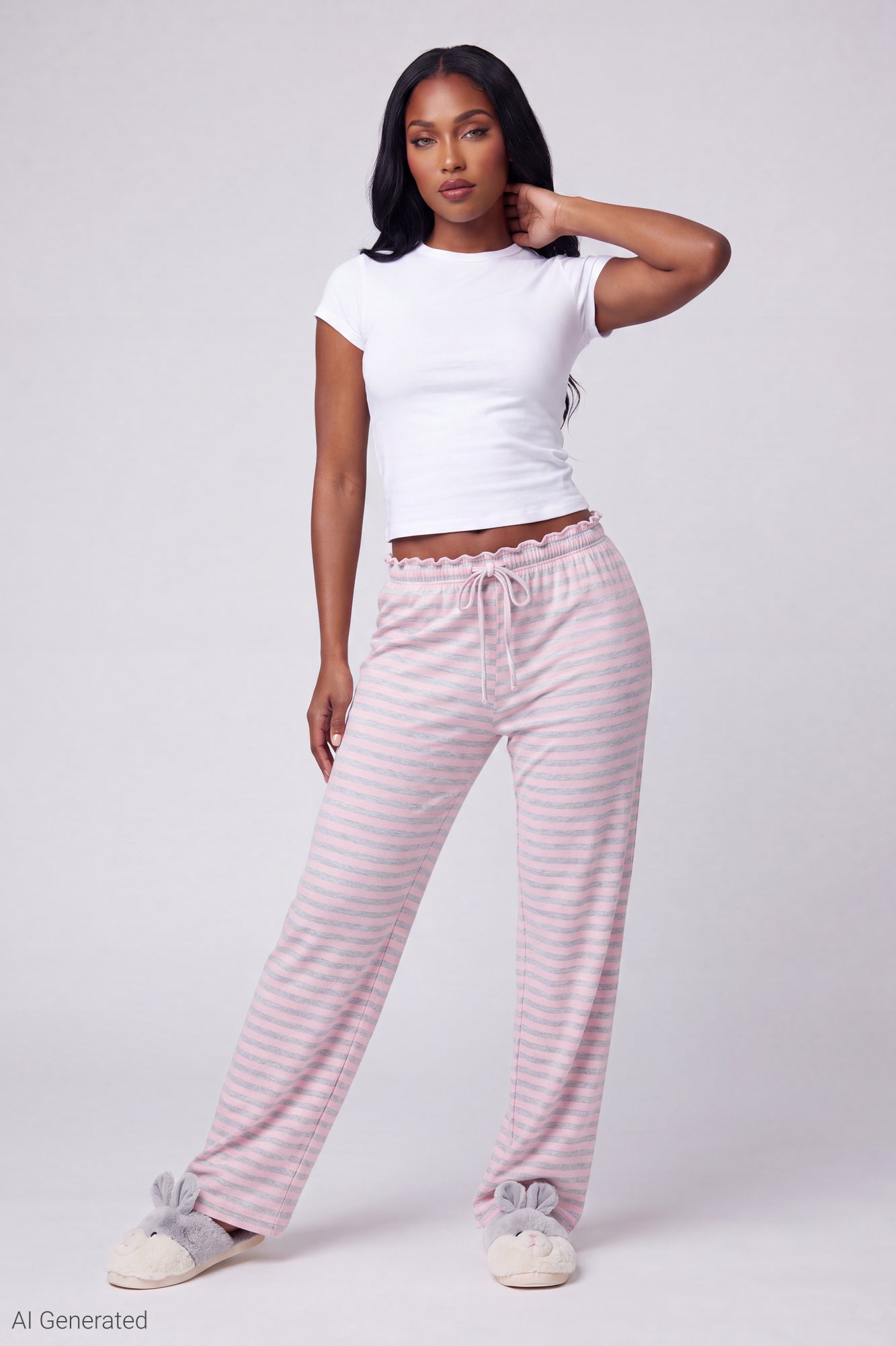 Lace Trim Printed Pajama Pant