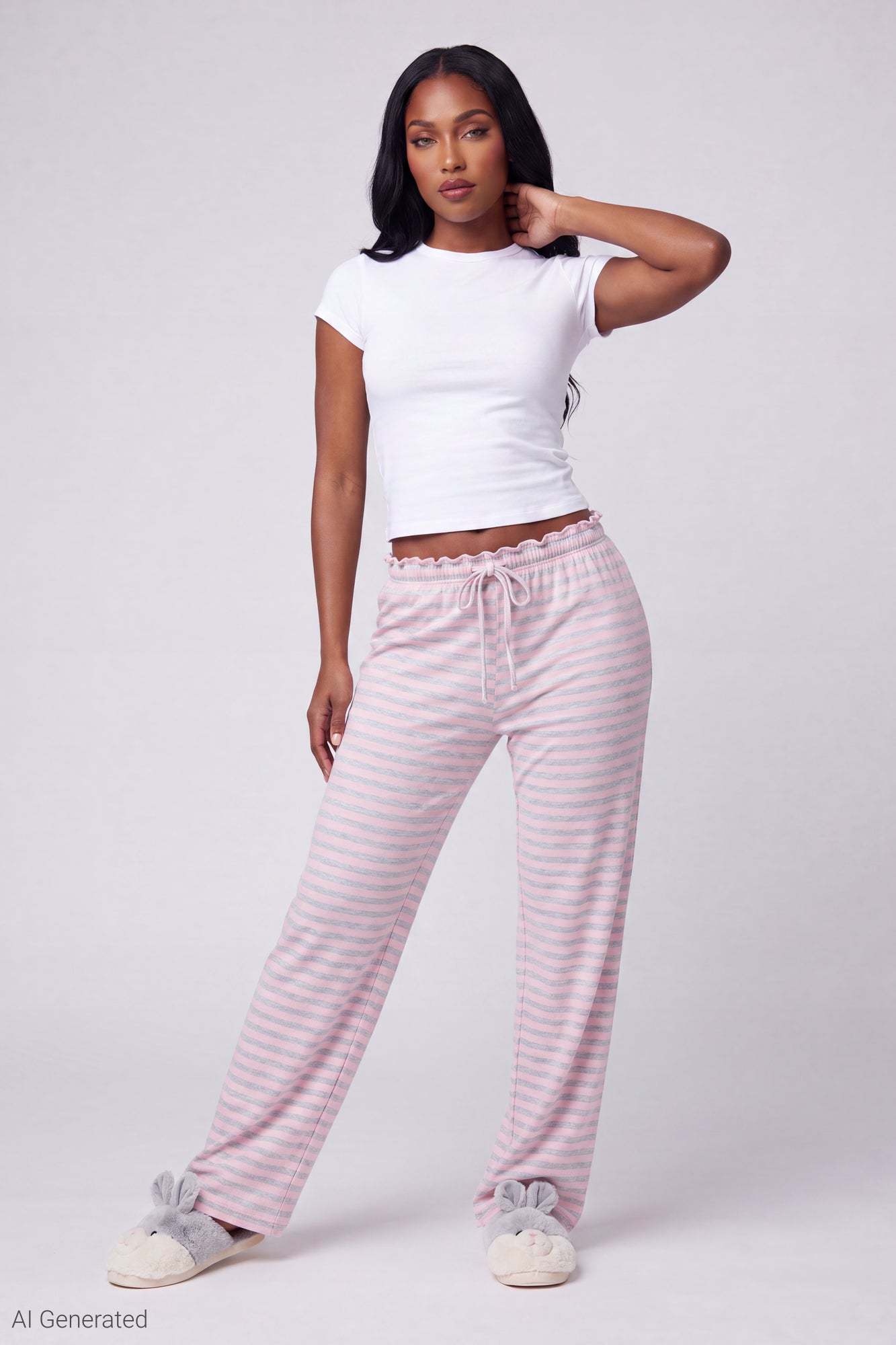 Lace Trim Printed Pajama Pant