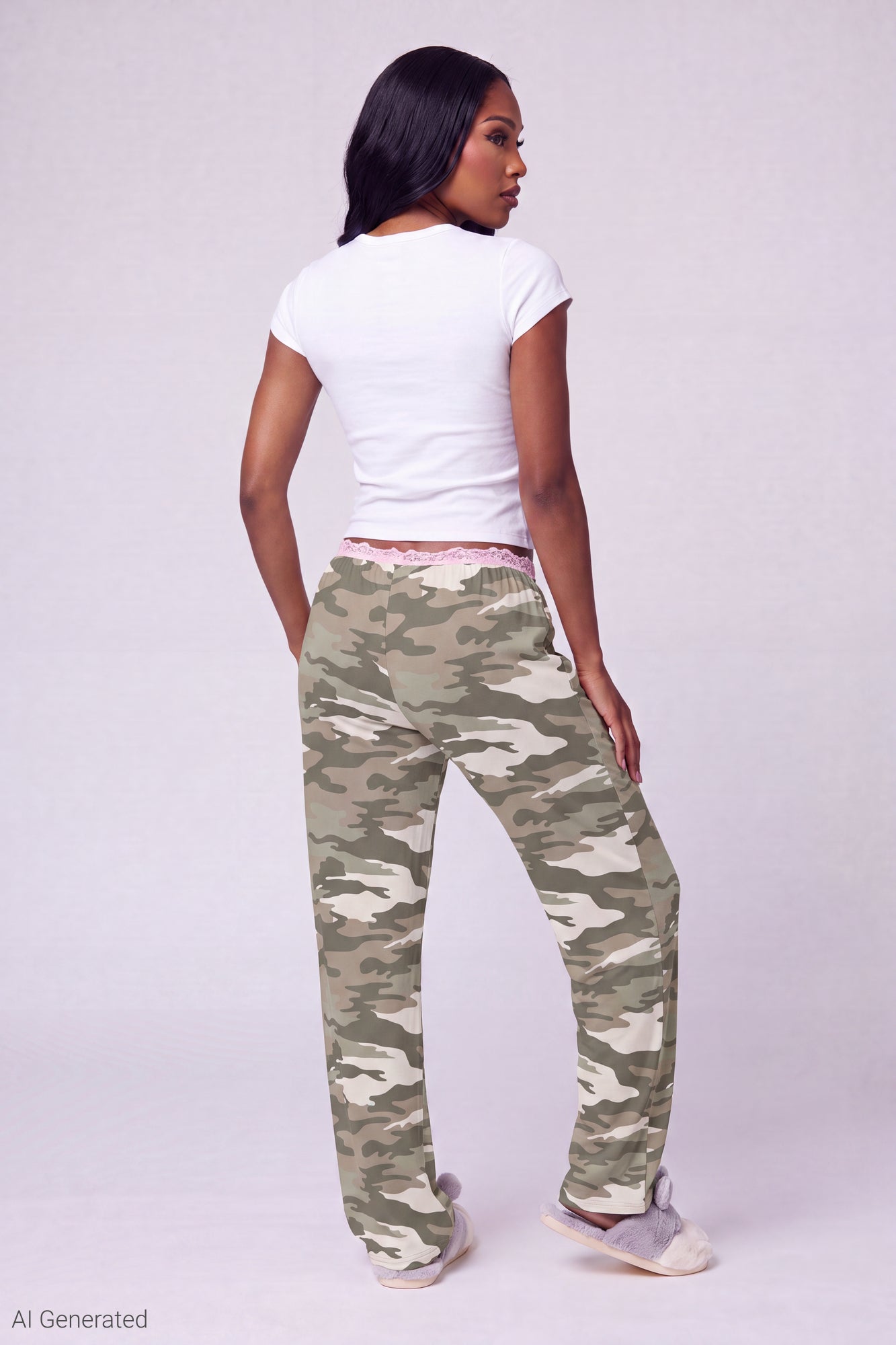 Lace Trim Printed Pajama Pant