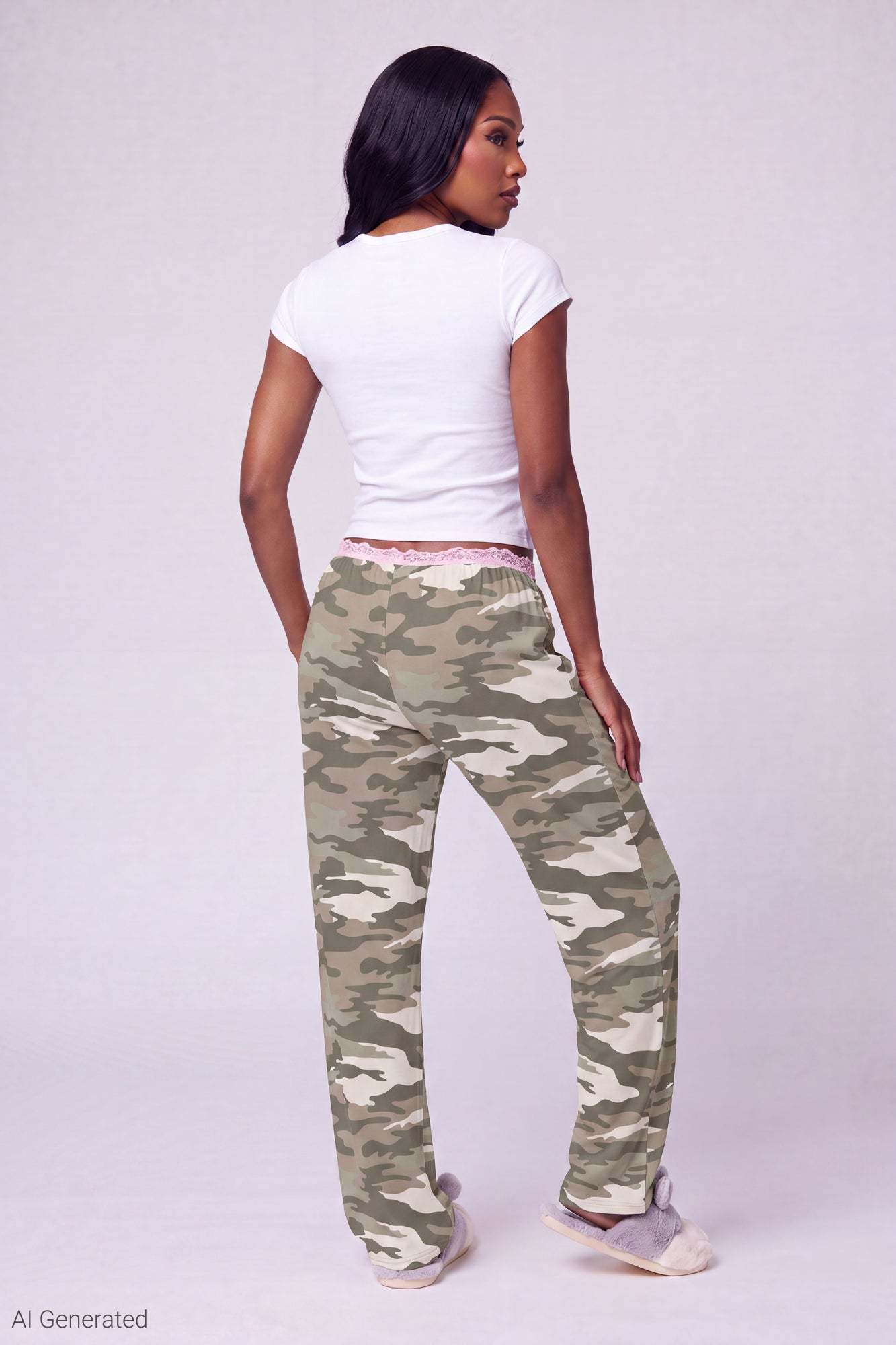 Lace Trim Printed Pajama Pant