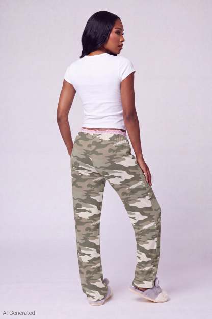 Lace Trim Printed Pajama Pant
