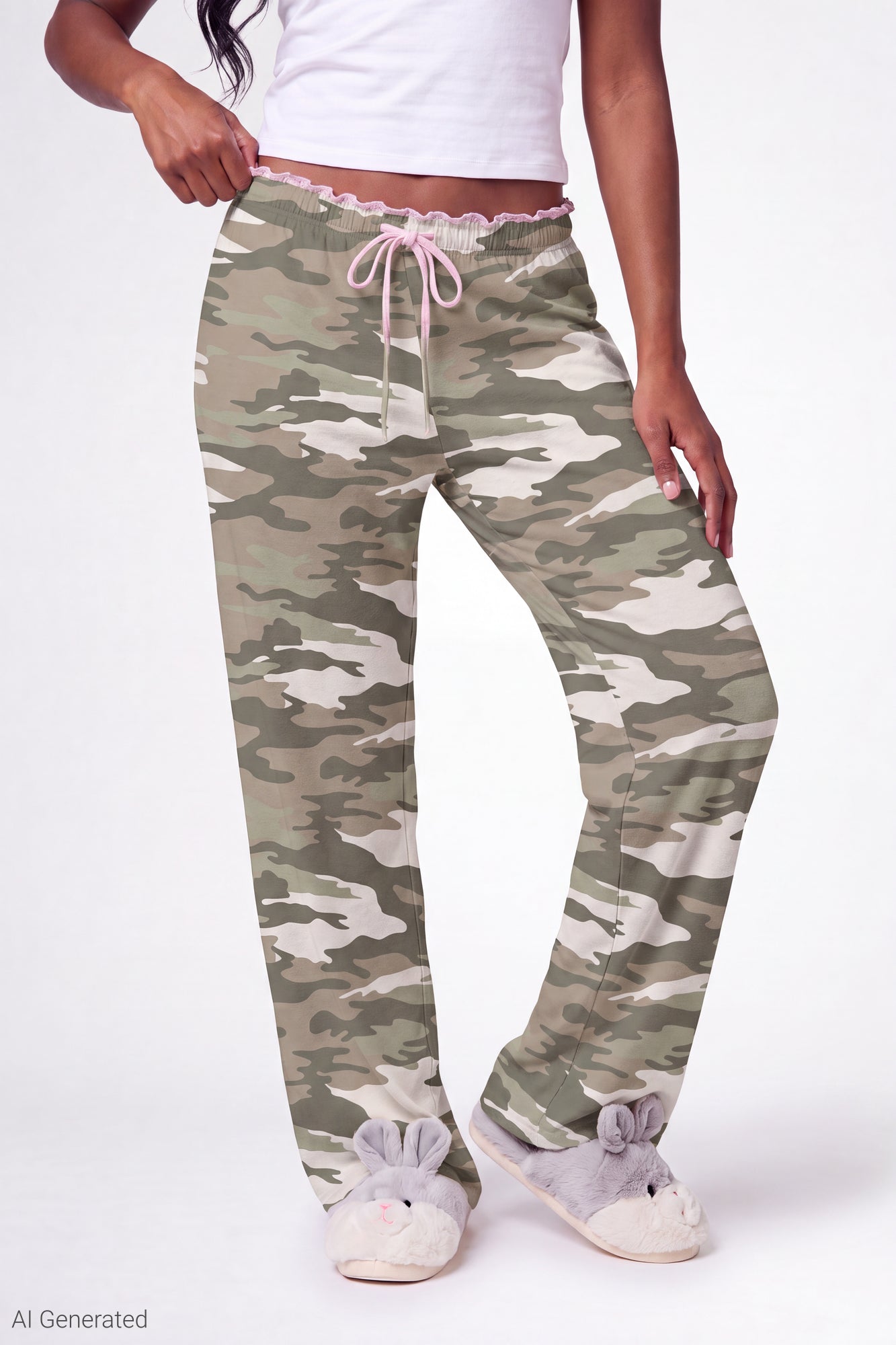 Lace Trim Printed Pajama Pant