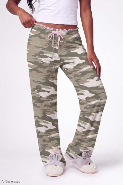Lace Trim Printed Pajama Pant