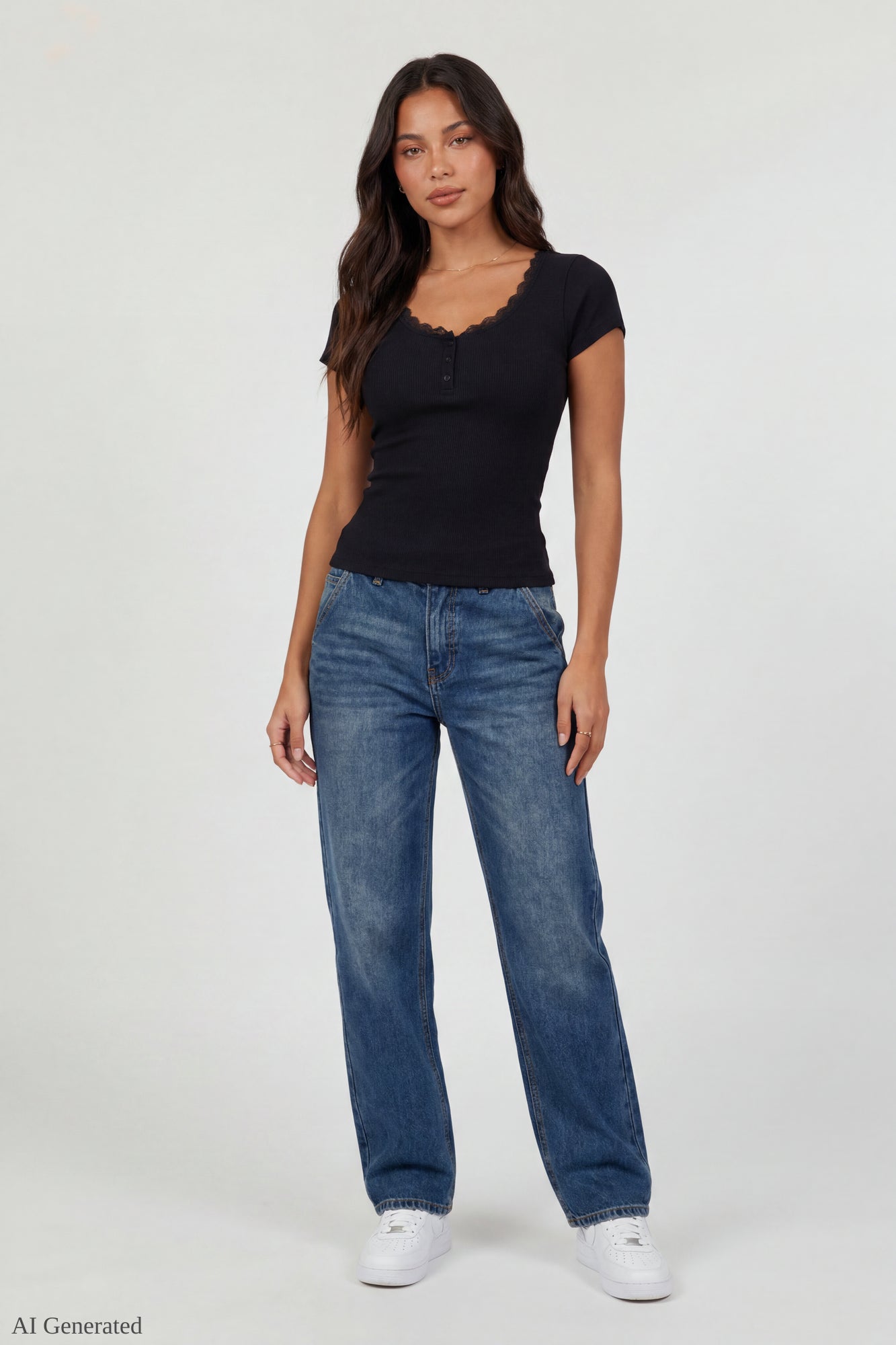 Ribbed Lace Trim Short Sleeve Top