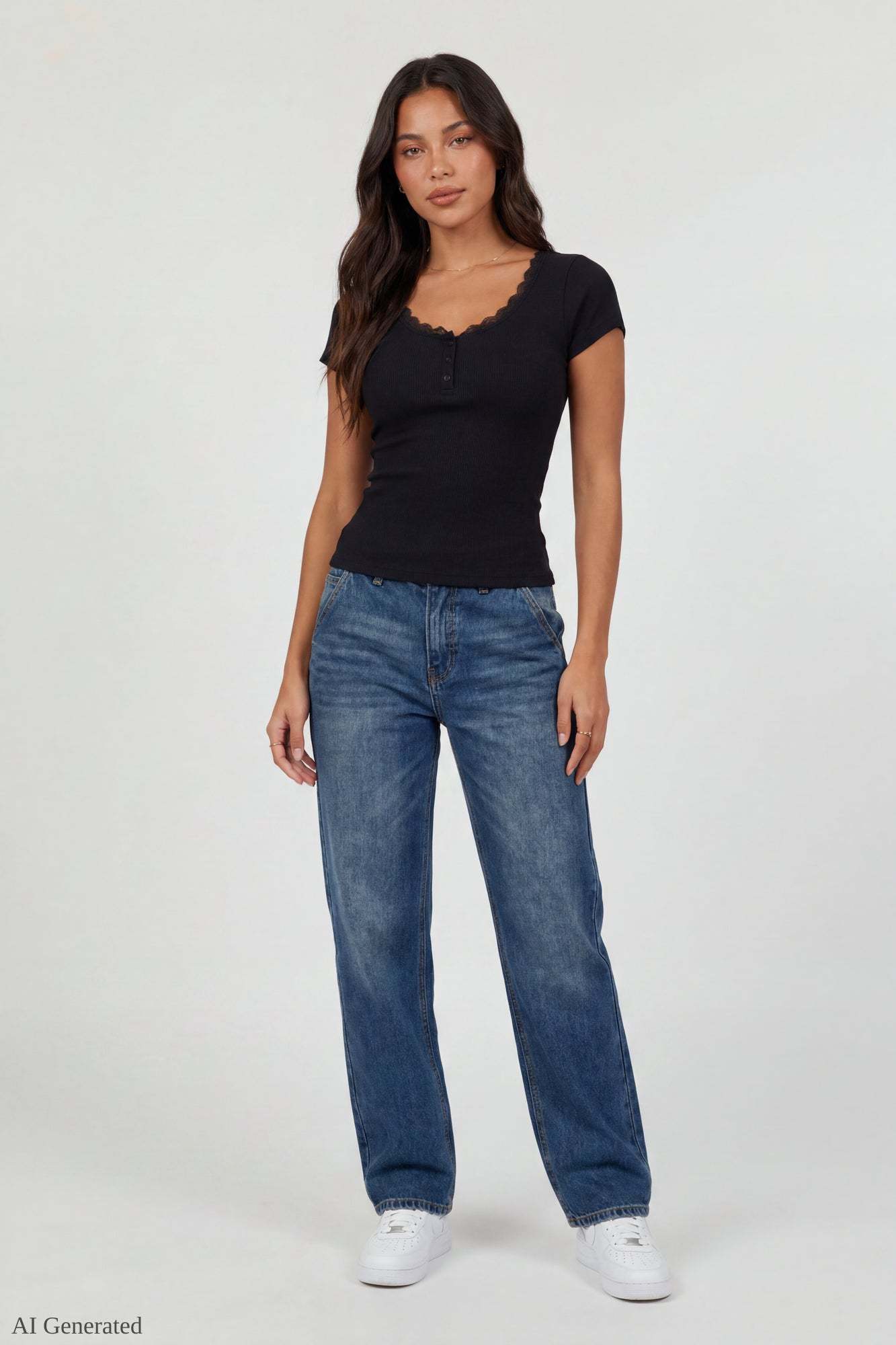Ribbed Lace Trim Short Sleeve Top