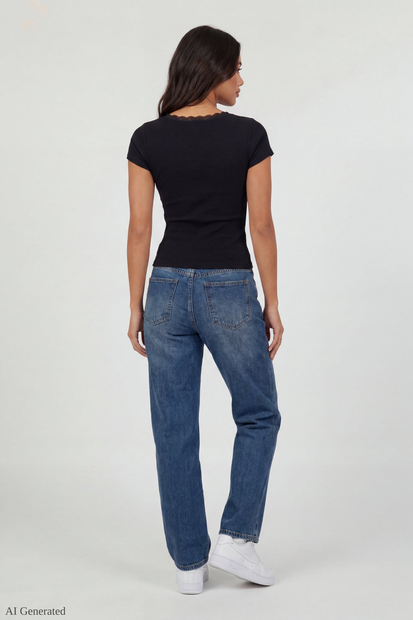 Ribbed Lace Trim Short Sleeve Top