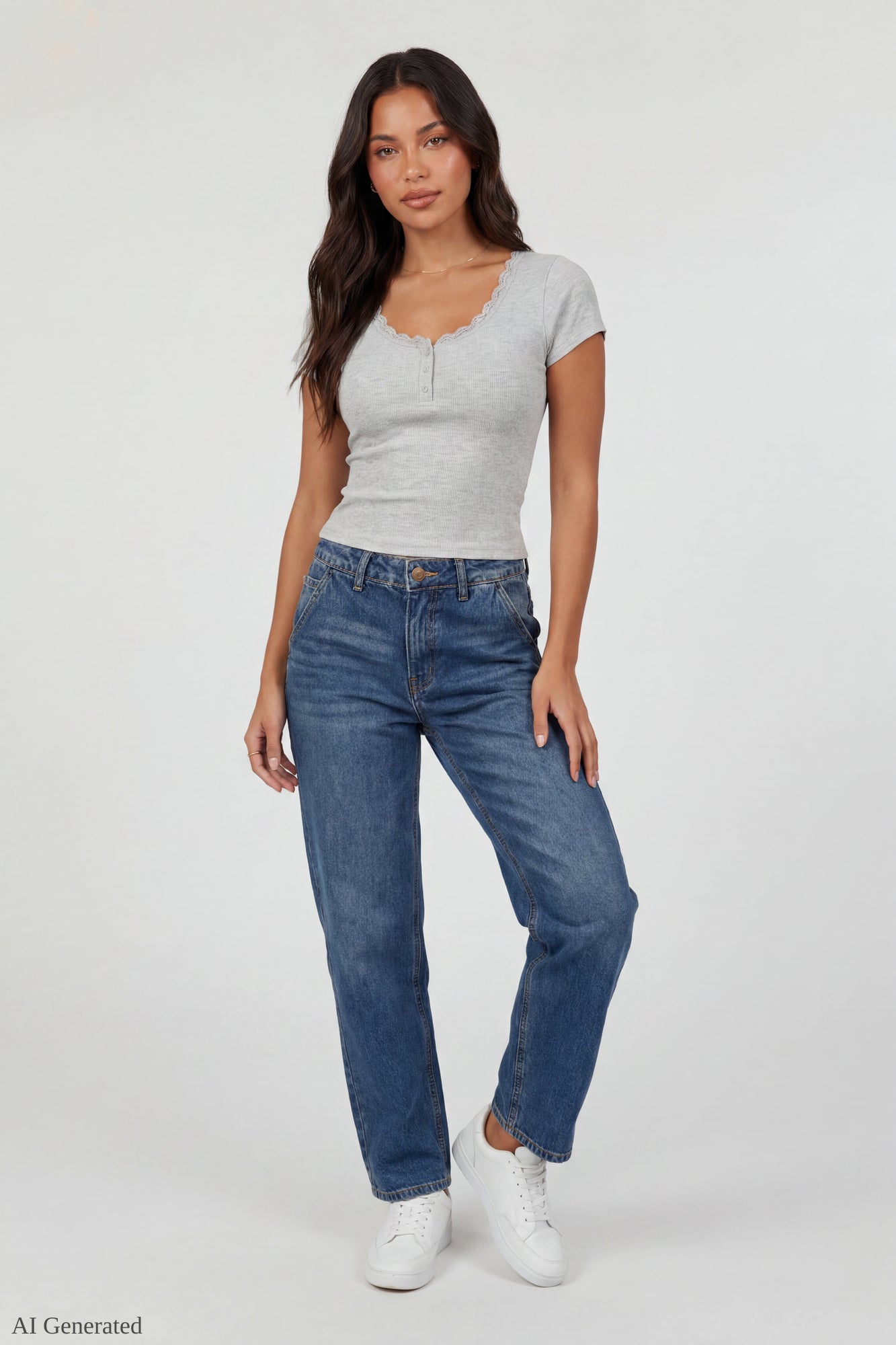 Ribbed Lace Trim Short Sleeve Top