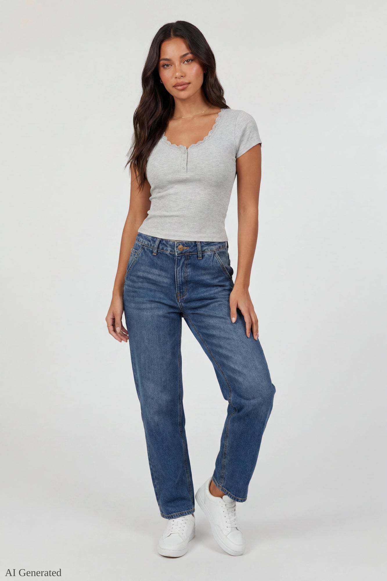Ribbed Lace Trim Short Sleeve Top