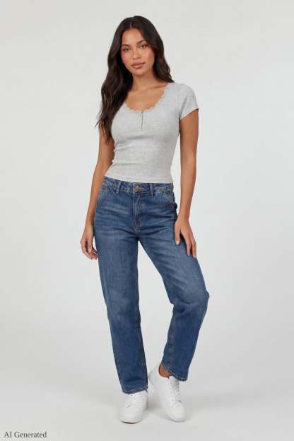 Ribbed Lace Trim Short Sleeve Top
