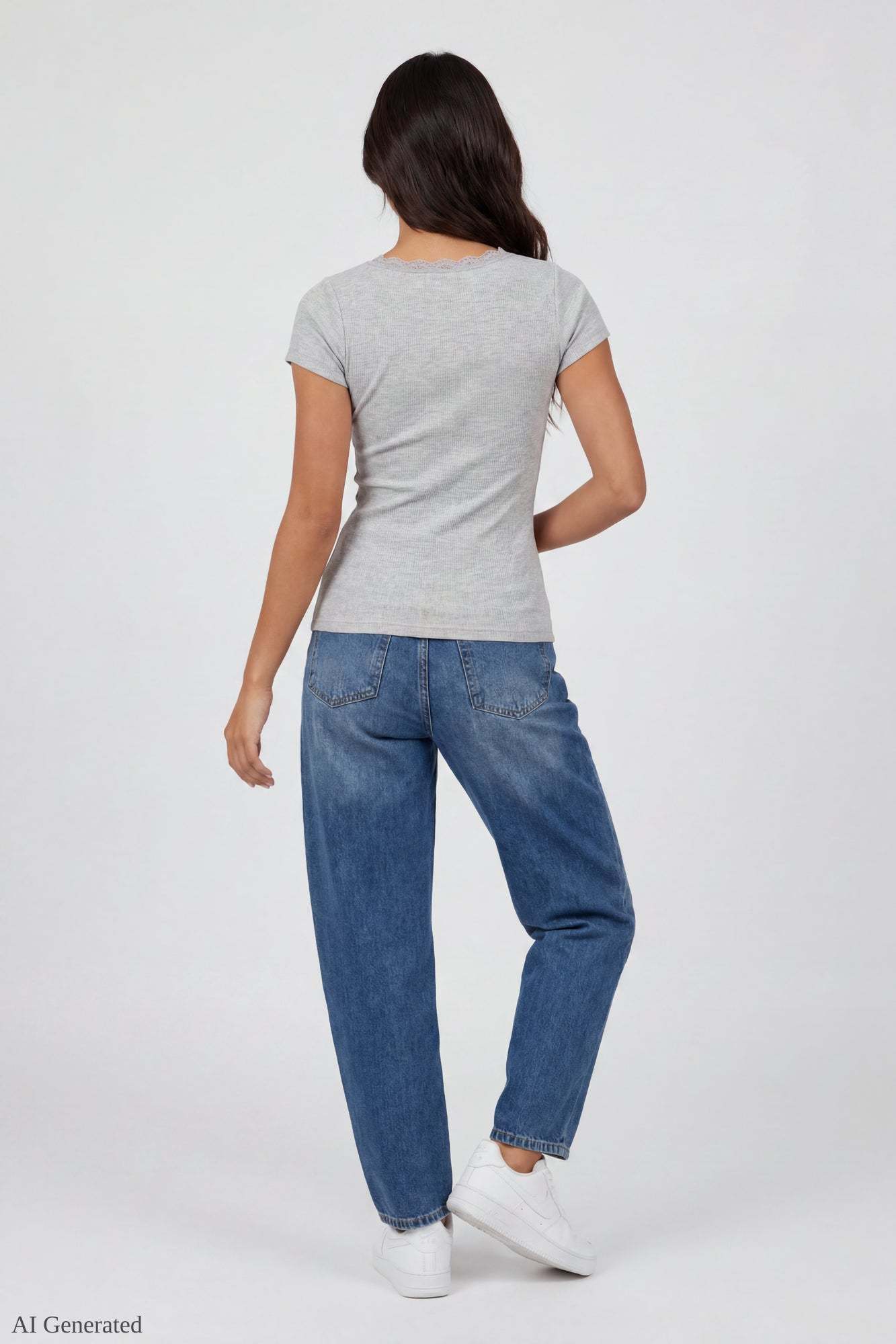 Ribbed Lace Trim Short Sleeve Top