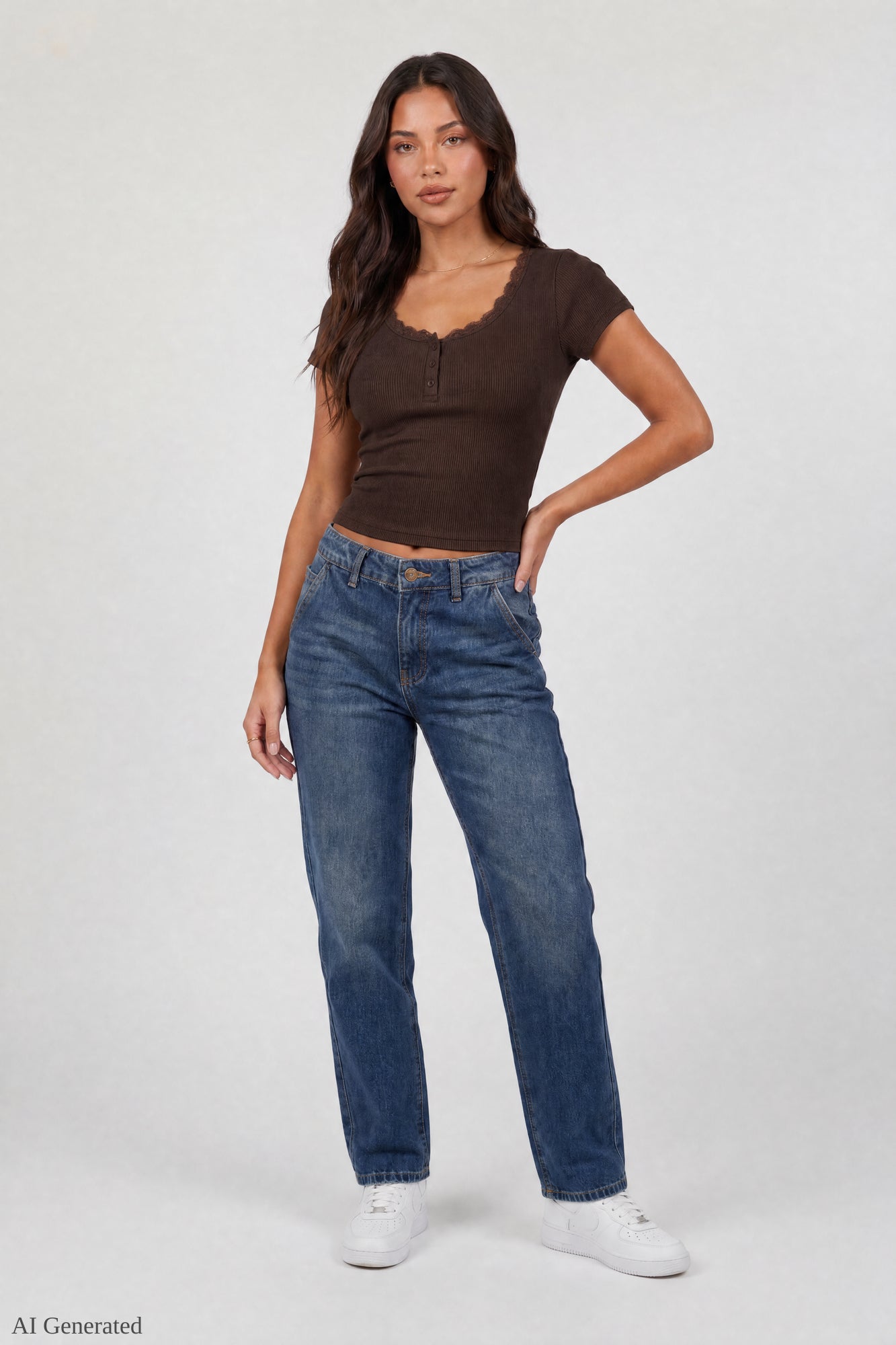 Ribbed Lace Trim Short Sleeve Top