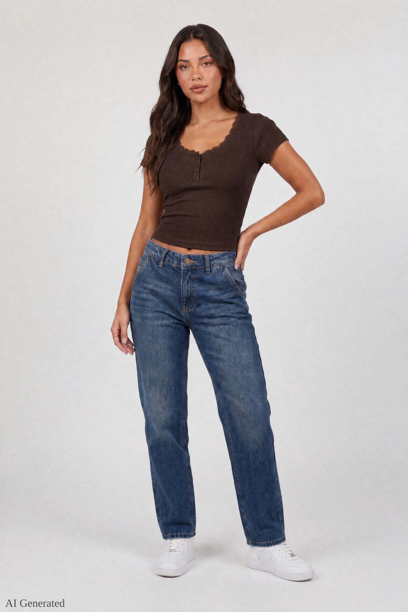 Ribbed Lace Trim Short Sleeve Top