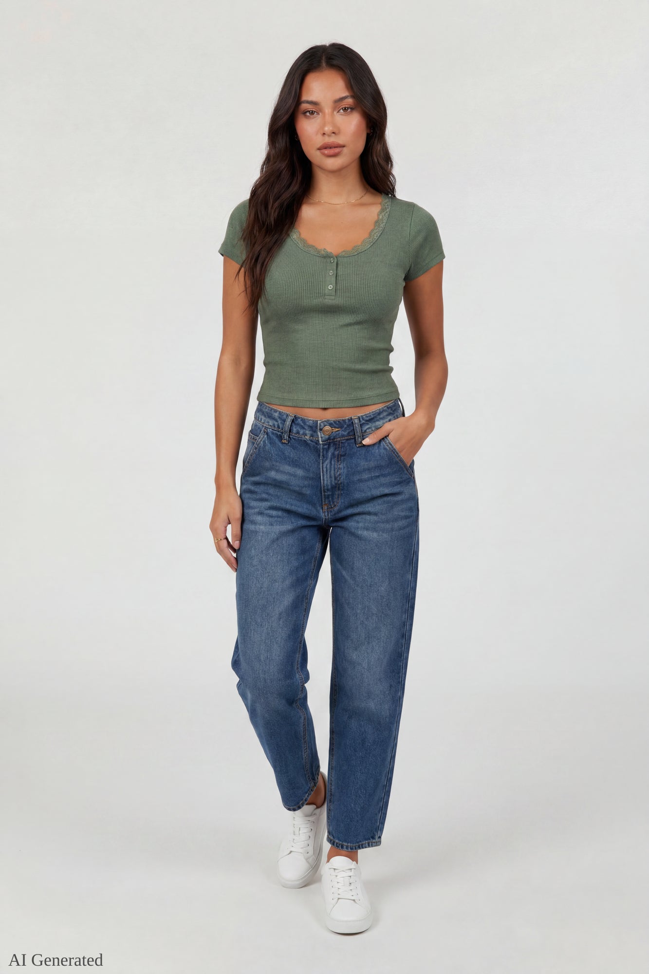 Ribbed Lace Trim Short Sleeve Top