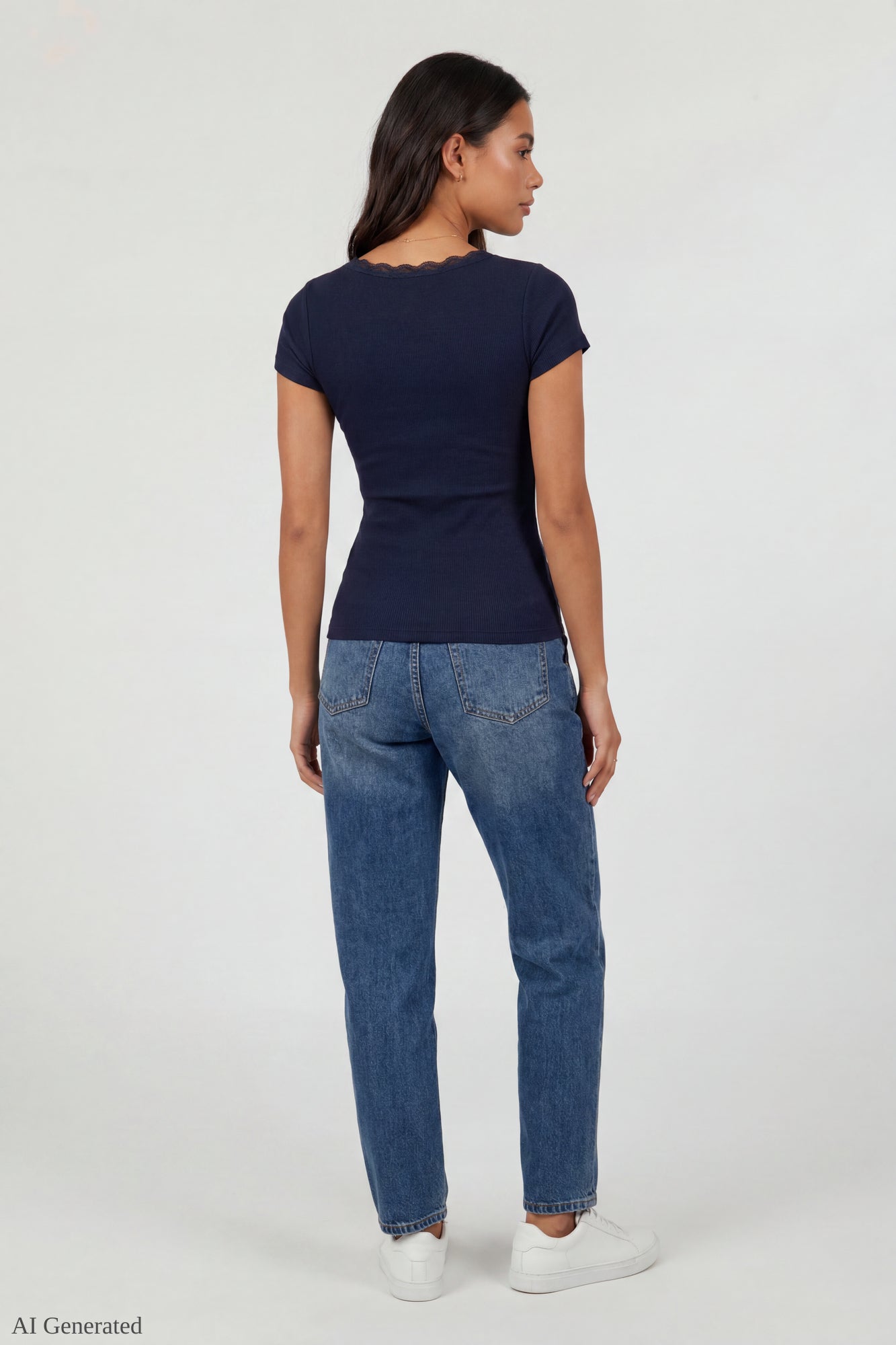 Ribbed Lace Trim Short Sleeve Top