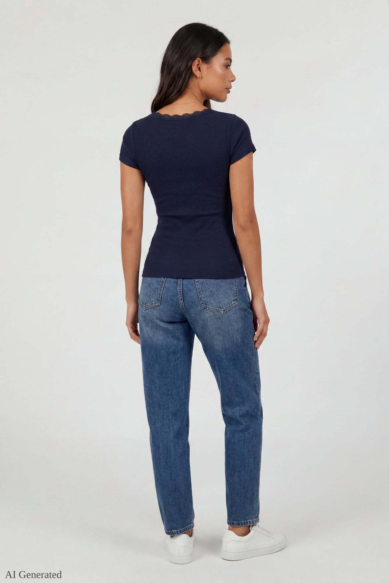 Ribbed Lace Trim Short Sleeve Top