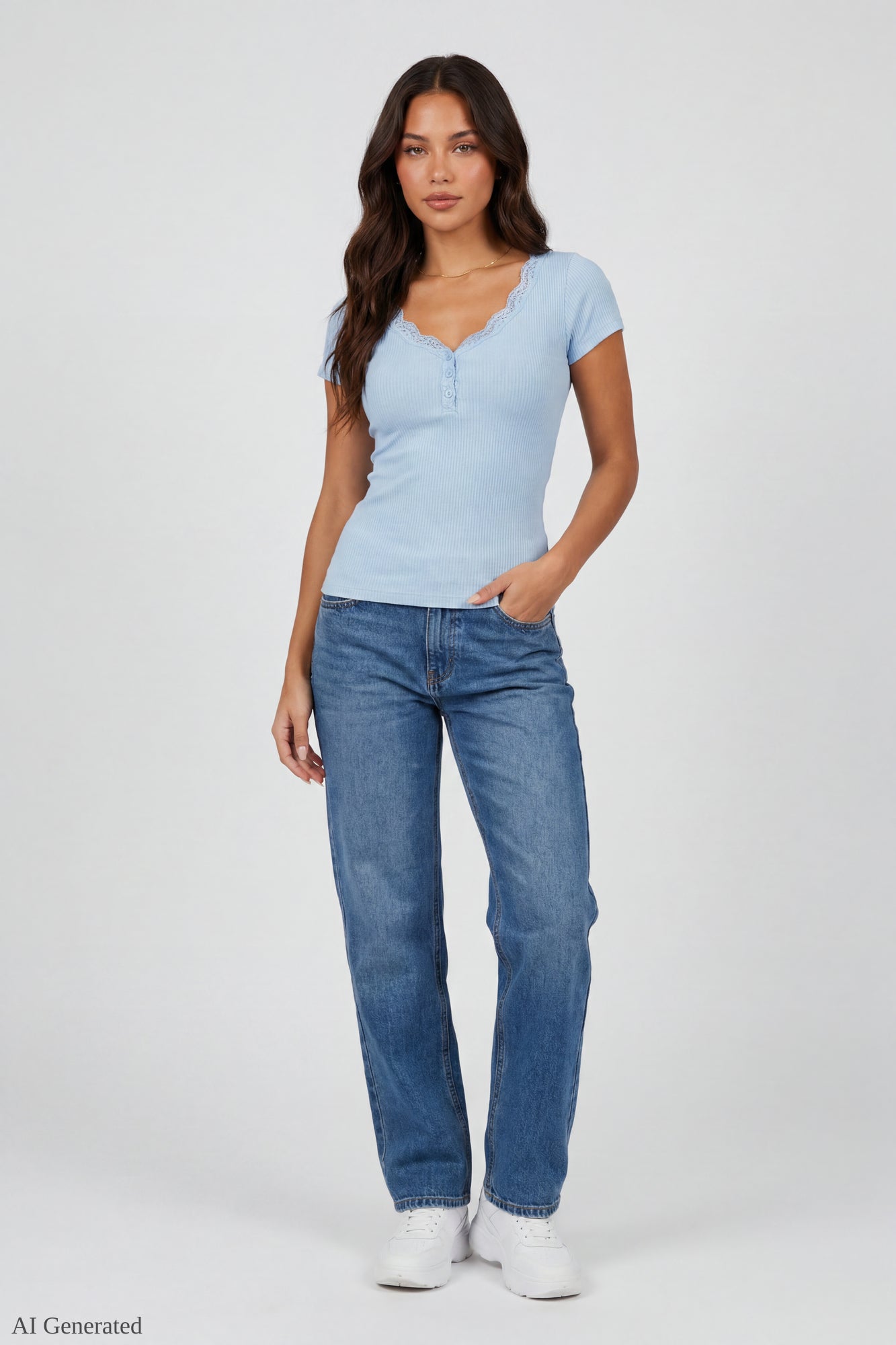 Ribbed Lace Trim Short Sleeve Top
