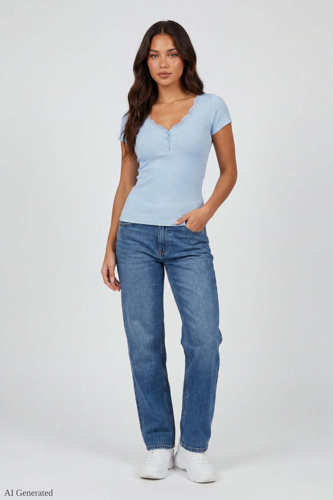 Ribbed Lace Trim Short Sleeve Top