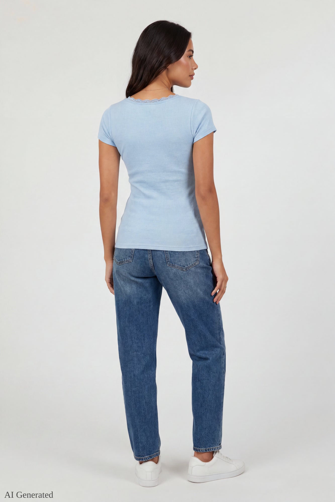Ribbed Lace Trim Short Sleeve Top