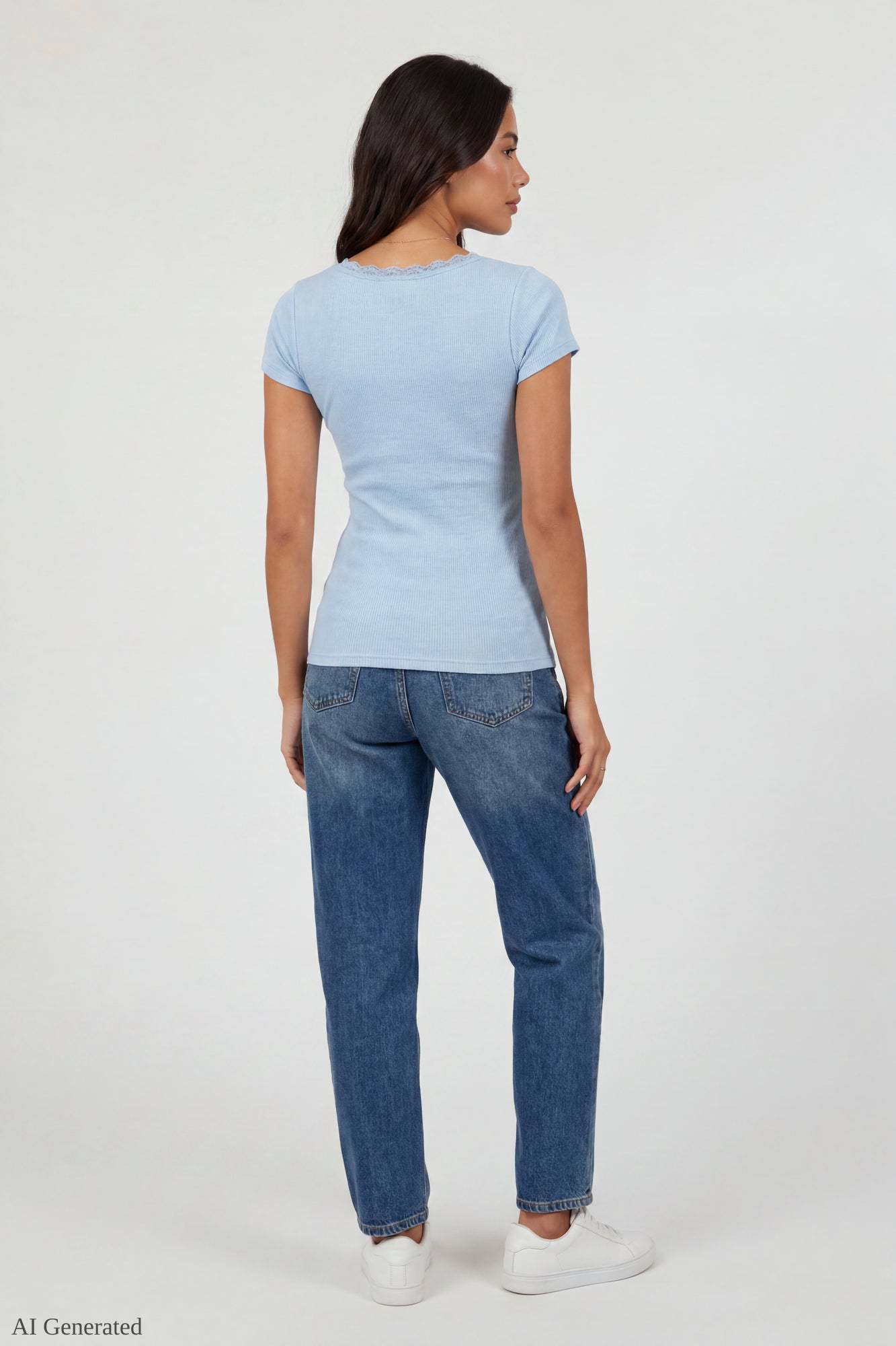Ribbed Lace Trim Short Sleeve Top