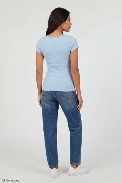 Ribbed Lace Trim Short Sleeve Top