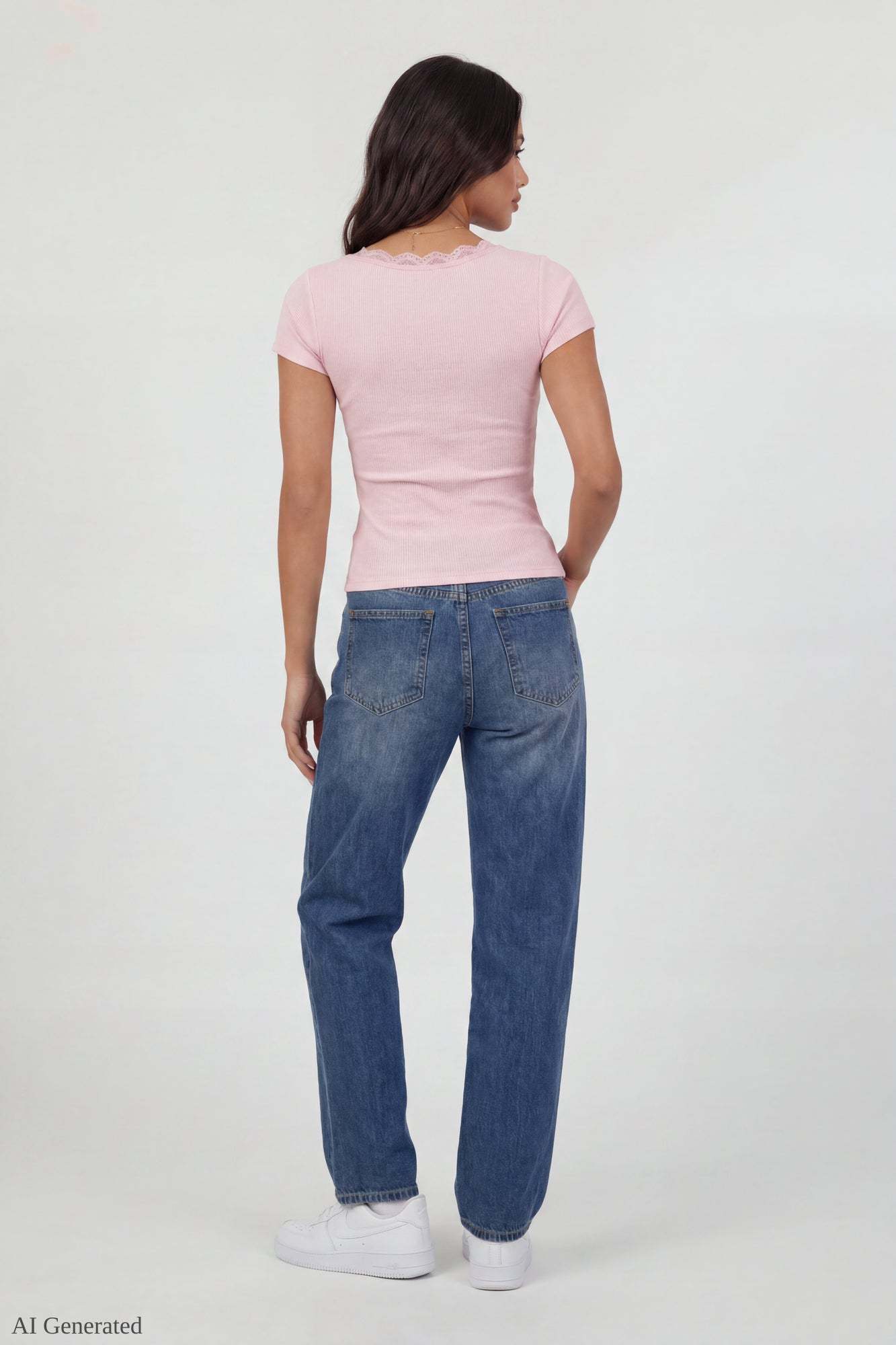 Ribbed Lace Trim Short Sleeve Top