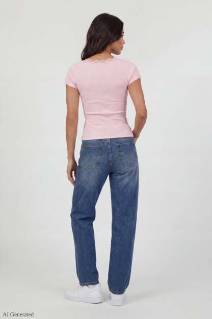 Ribbed Lace Trim Short Sleeve Top