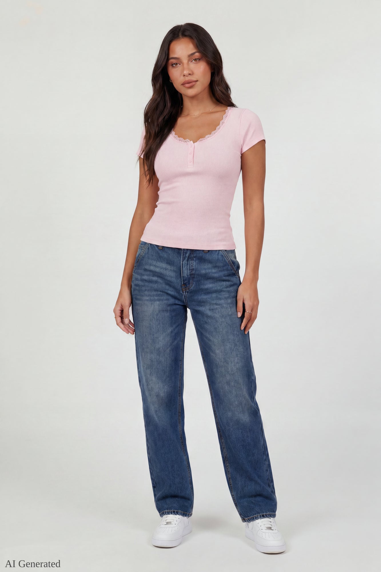 Ribbed Lace Trim Short Sleeve Top