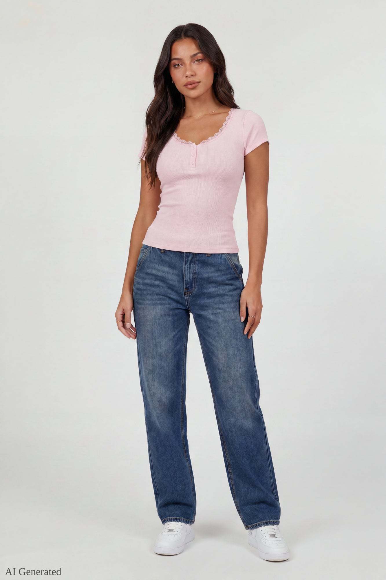 Ribbed Lace Trim Short Sleeve Top