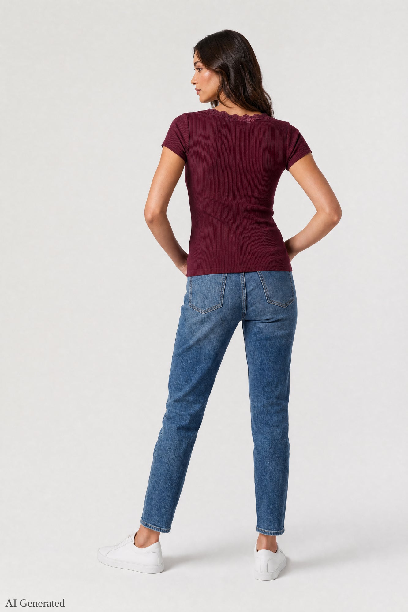 Ribbed Lace Trim Short Sleeve Top