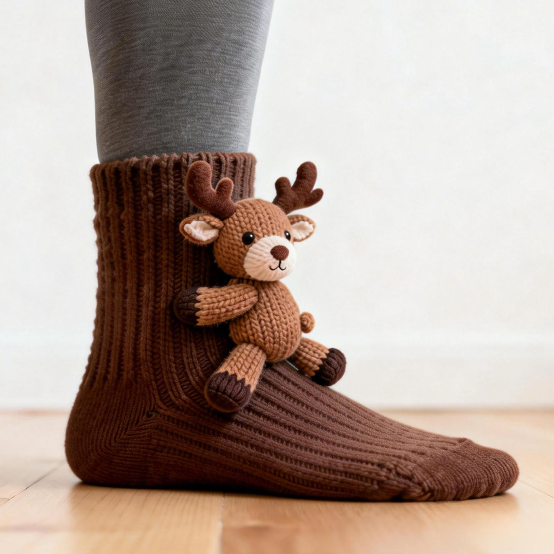 3D Reindeer Socks - Brown 