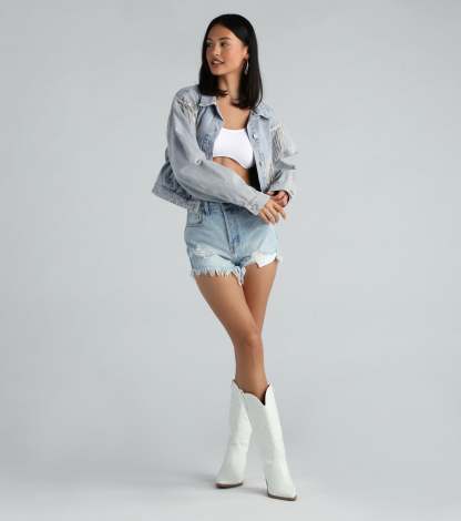 Rocker-Chic Rhinestone Fringe Denim Jacket