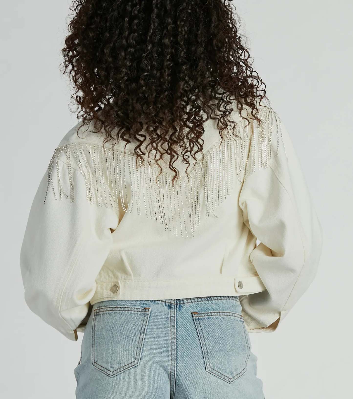 Rocker-Chic Rhinestone Fringe Denim Jacket