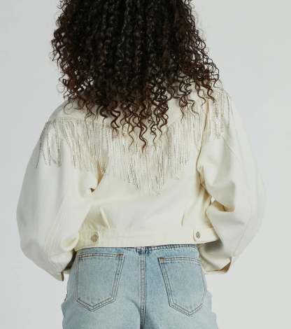 Rocker-Chic Rhinestone Fringe Denim Jacket