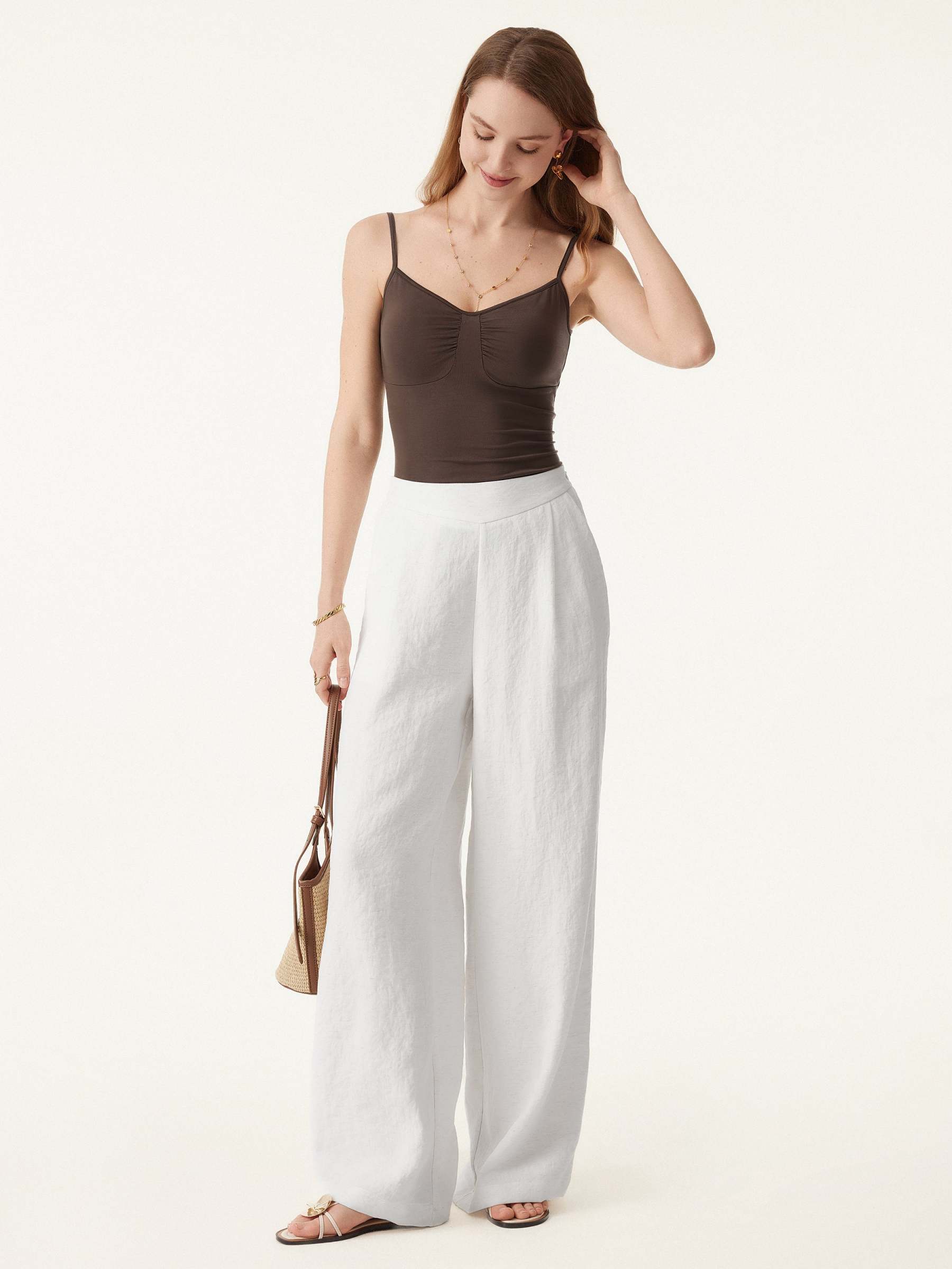 Breezy Linen-Like Mid Rise Wide Leg Pant with Pockets