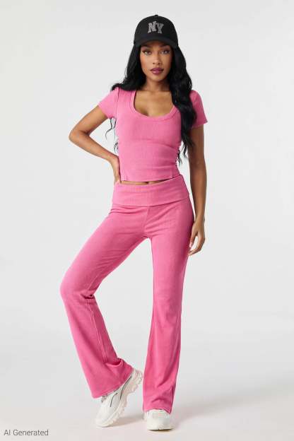 Soft Ribbed T-Shirt & Flare Pant Set