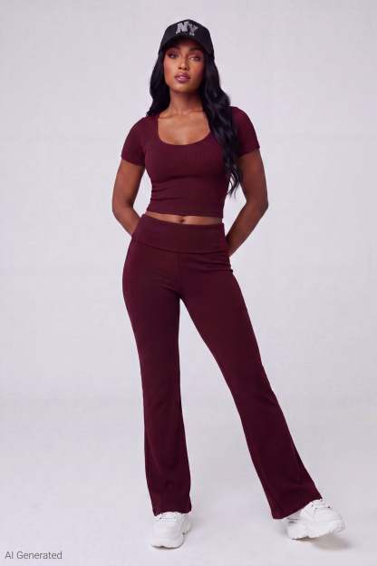 Soft Ribbed T-Shirt & Flare Pant Set