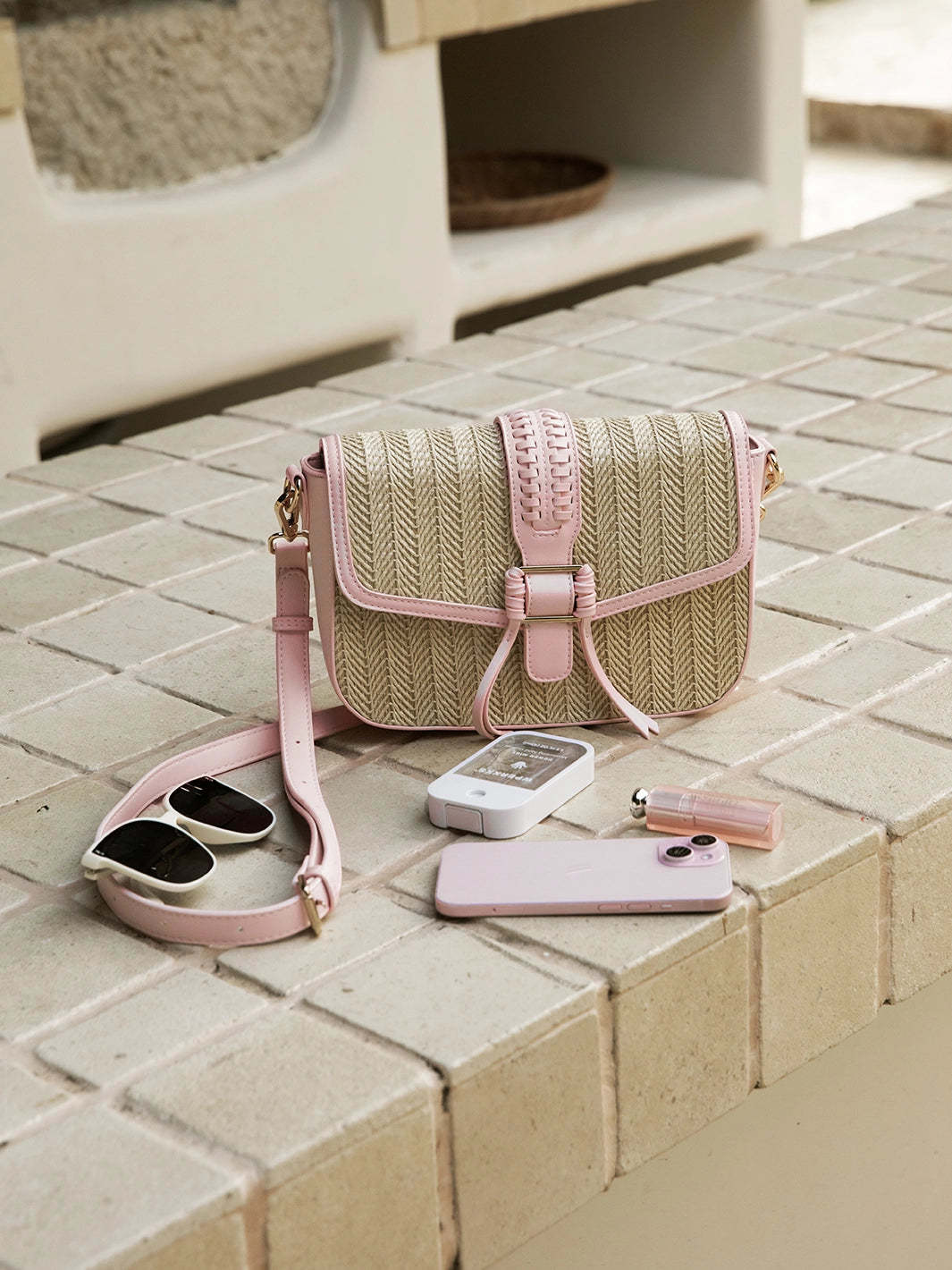 Marina Raffia Straw Crossbody Bag