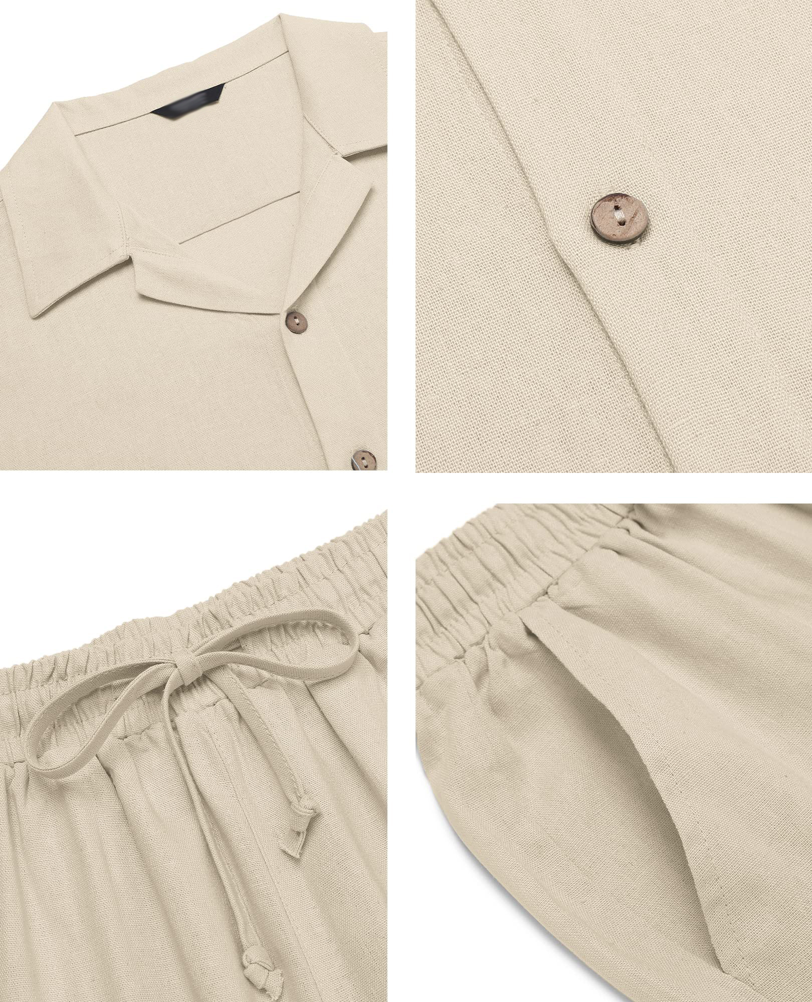 🔥Hot Summer Pick - Men's 2-Piece Linen Outfit Beach Button Down Shirt & Casual Loose Pant Set