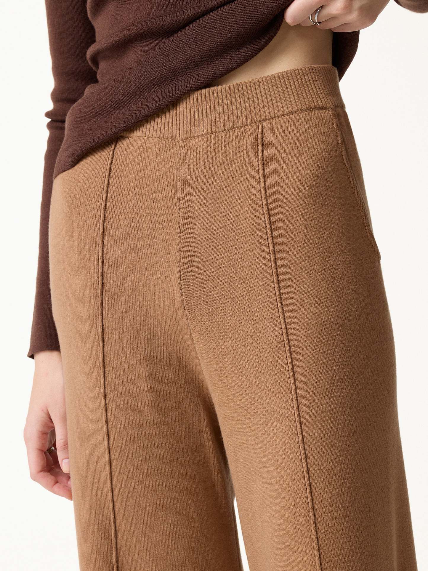 Merino Blend High-Rise Pintuck Wide-Leg Pants with Pockets