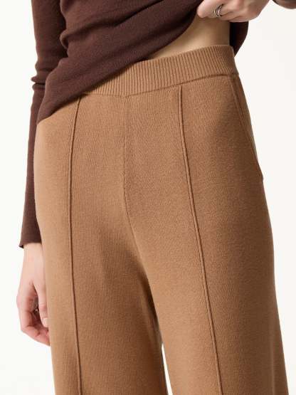 Merino Blend High-Rise Pintuck Wide-Leg Pants with Pockets