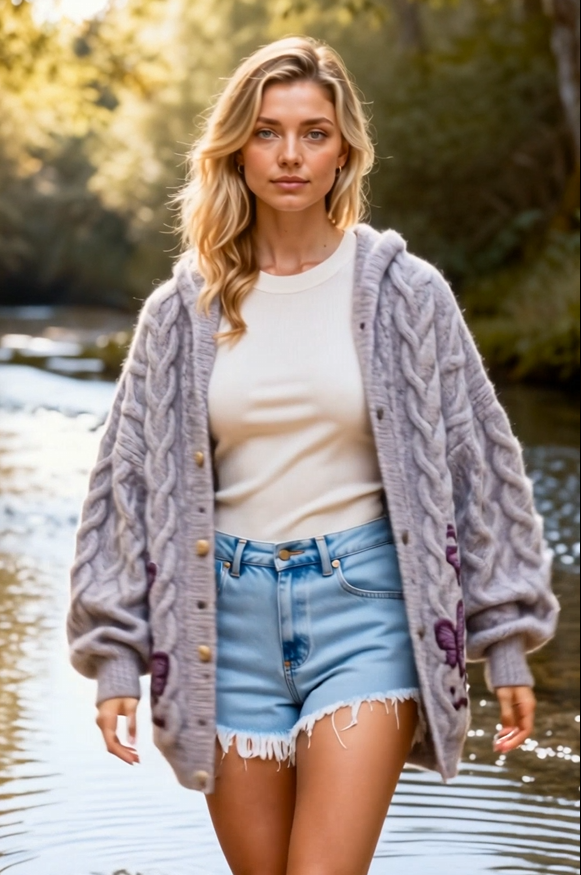 "But the Lord Stood With Me And Gave Me Strength" Quote Lily & Cross Embroidery Knit Hooded Sweater Cardigan 