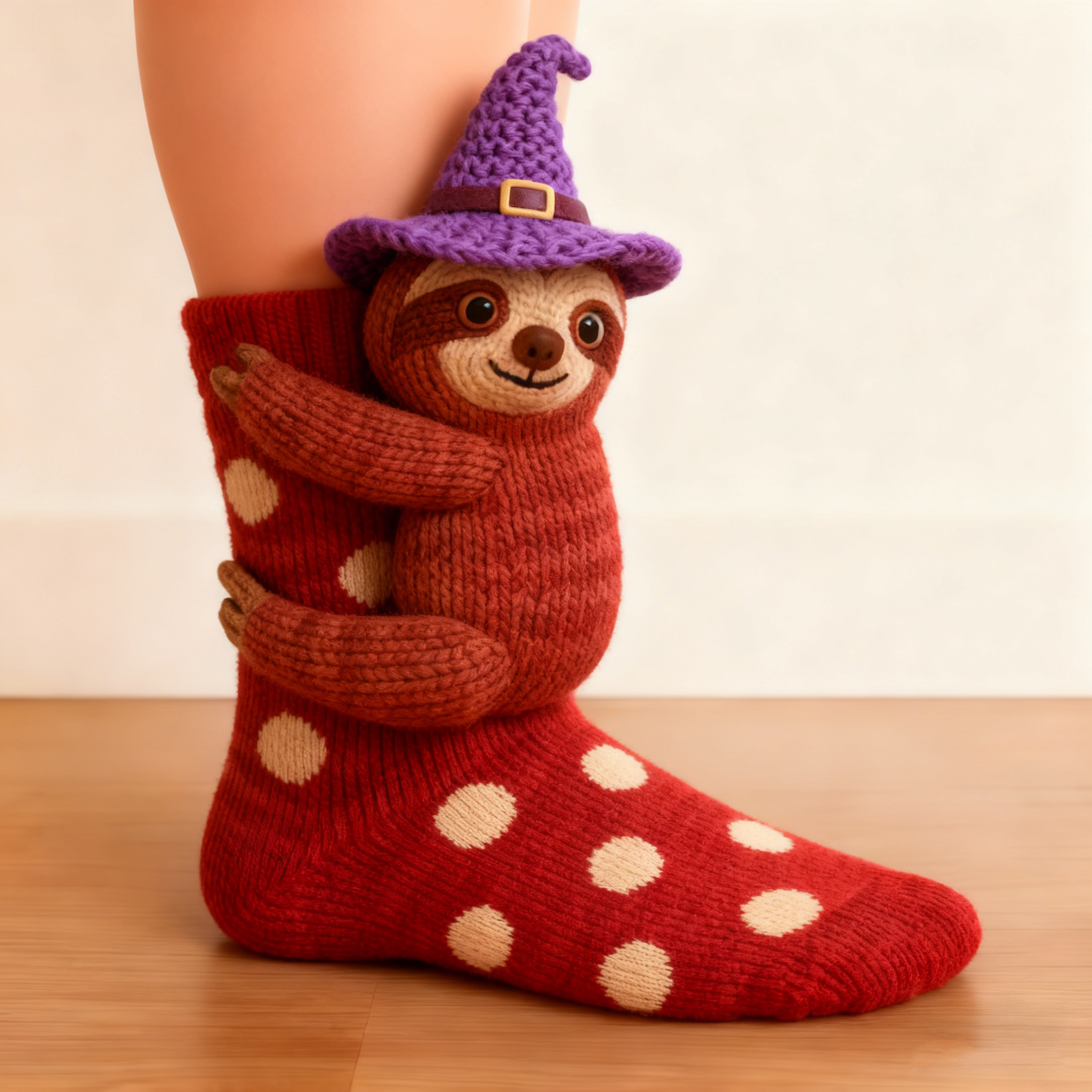 Sloth 3D Socks - Red Polka Dot 