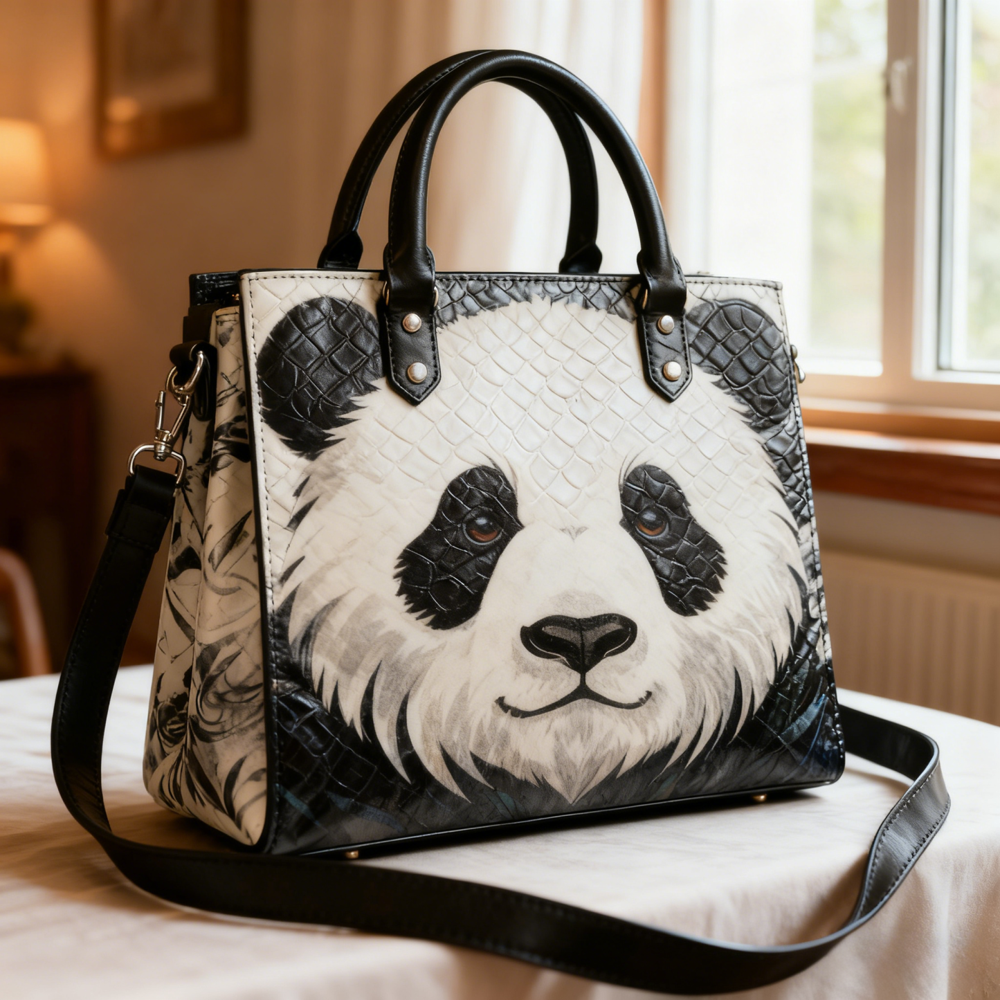 Cute Panda Fashion Animal Vegan Leather Tote Bag Crossbody Handbag with Adjustable Strap
