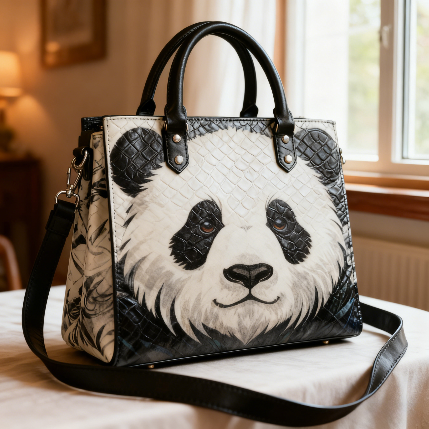 Cute Panda Fashion Animal Vegan Leather Tote Bag Crossbody Handbag with Adjustable Strap