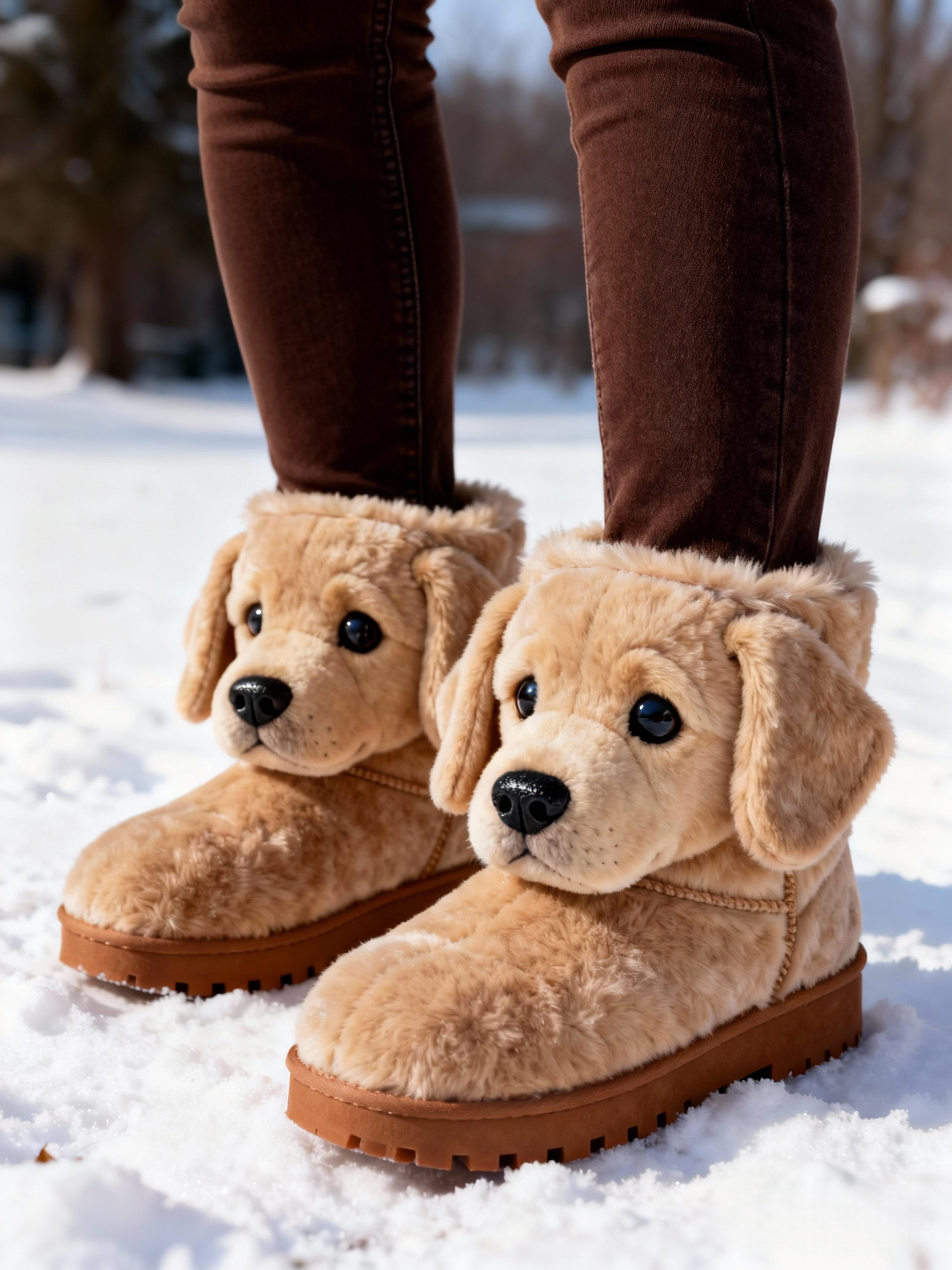 3D Warm Golden Retriever Plush Snow Boots Fleece-Lined Non-slip Thick-soled Boots