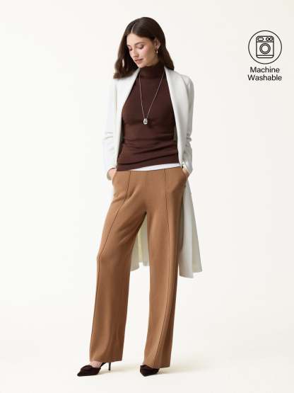 Merino Blend High-Rise Pintuck Wide-Leg Pants with Pockets