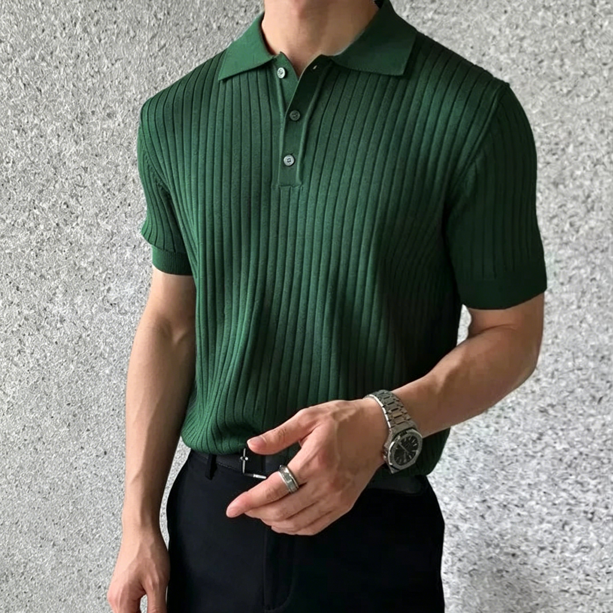 🔥Last Day Promotion!🔥Men's Short Sleeve Old Money Ribbed Knit Polo Shirt