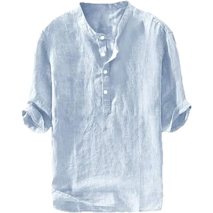 Men's Casual Linen 3/4 Sleeve Lightweight Henley Shirt