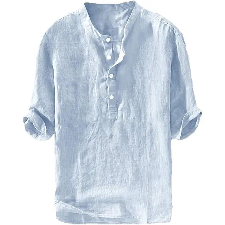 Men's Casual Linen 3/4 Sleeve Lightweight Henley Shirt