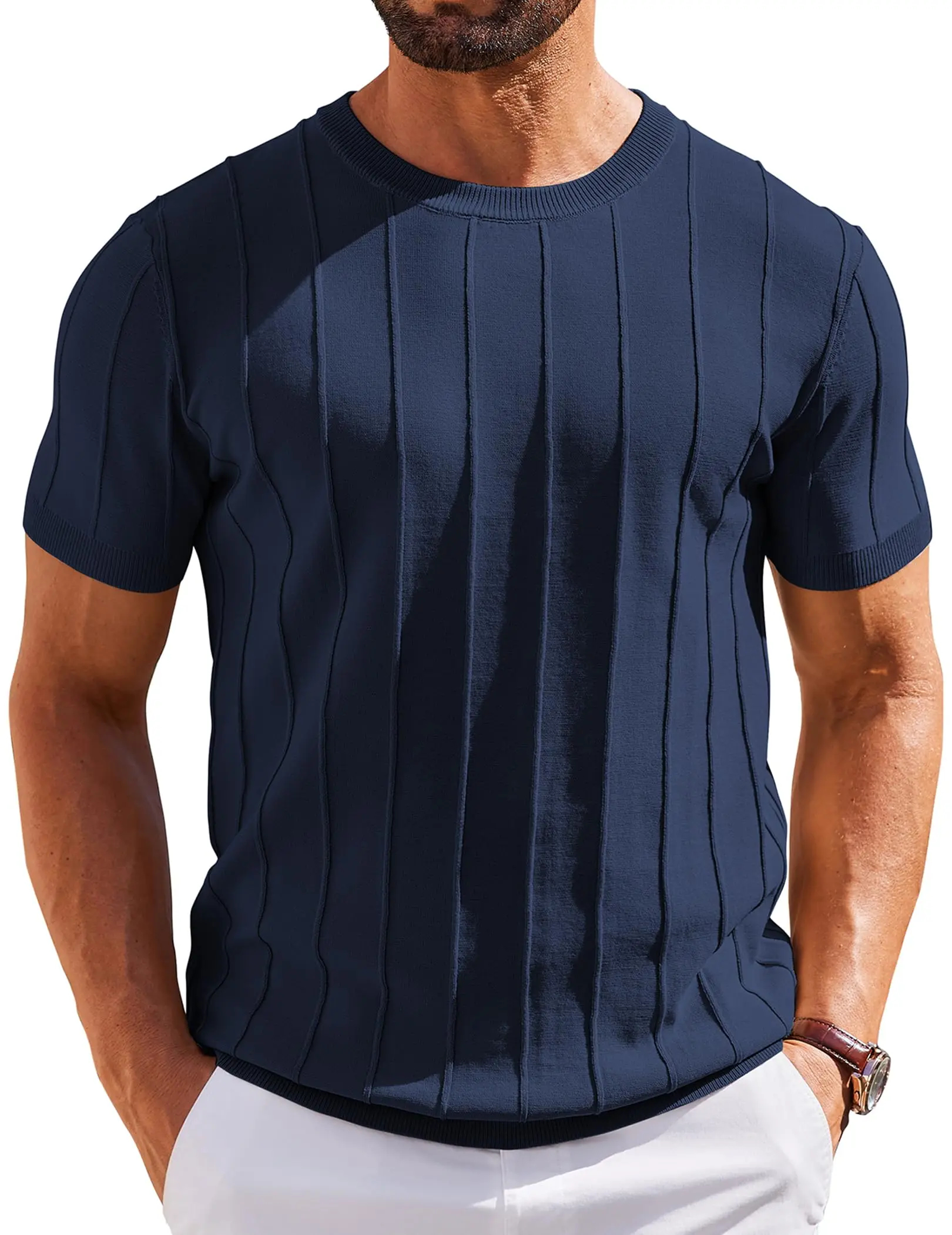 Men's Lightweight Ribbed Knit Short Sleeve T-Shirt